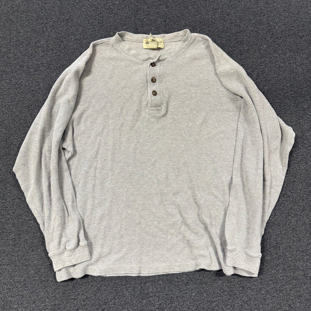 Vintage Eddie Bauer Henley Shirt Mens Medium Gray Good Waffle Knit Long Sleeve